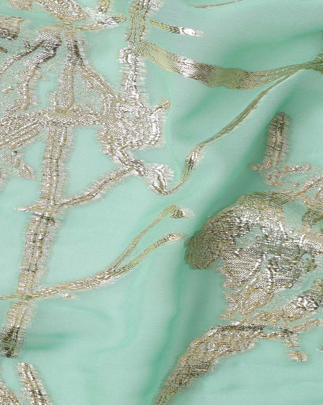 Mint Green Traditional Somali Silk Chiffon Dirac Fabric with Metallic Lurex, 3.5 Mtrs Piece, Width 140 Cms, Made in South Korea-D26480