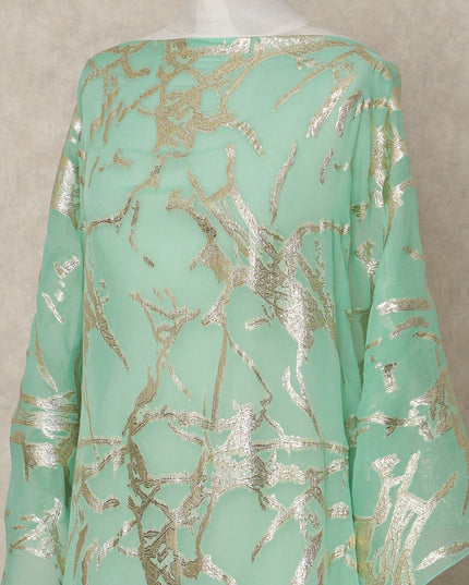 Mint Green Traditional Somali Silk Chiffon Dirac Fabric with Metallic Lurex, 3.5 Mtrs Piece, Width 140 Cms, Made in South Korea-D26480
