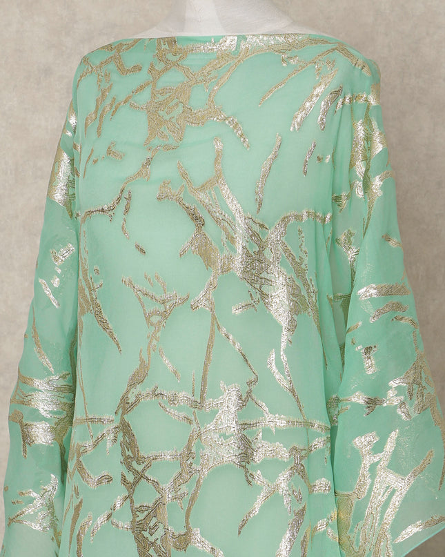 Mint Green Traditional Somali Silk Chiffon Dirac Fabric with Metallic Lurex, 3.5 Mtrs Piece, Width 140 Cms, Made in South Korea-D26480