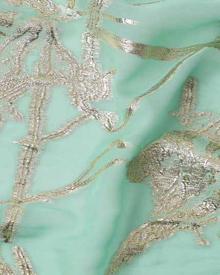 Sea Green Traditional Somali Silk Chiffon Dirac Fabric with Metallic Lurex, 140 Cms Width, 3.5 Mtrs Piece, Made in South Korea-D26128