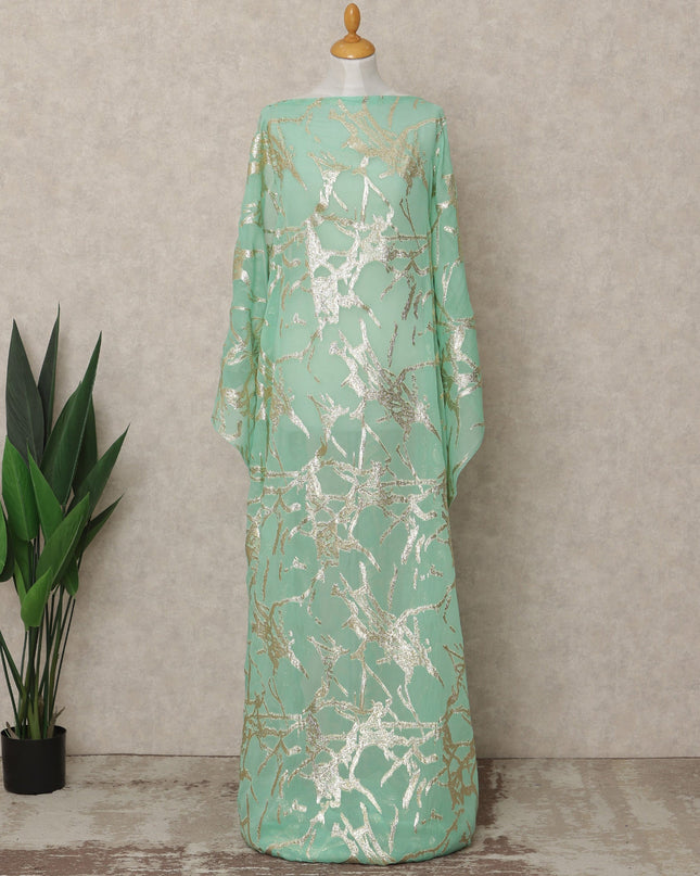Sea Green Traditional Somali Silk Chiffon Dirac Fabric with Metallic Lurex, 140 Cms Width, 3.5 Mtrs Piece, Made in South Korea-D26128