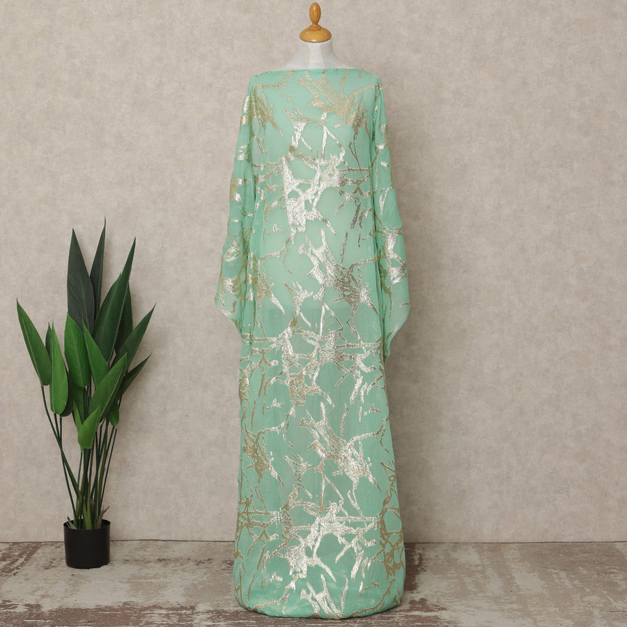 Sea Green Traditional Somali Silk Chiffon Dirac Fabric with Metallic Lurex, 140 Cms Width, 3.5 Mtrs Piece, Made in South Korea-D26128