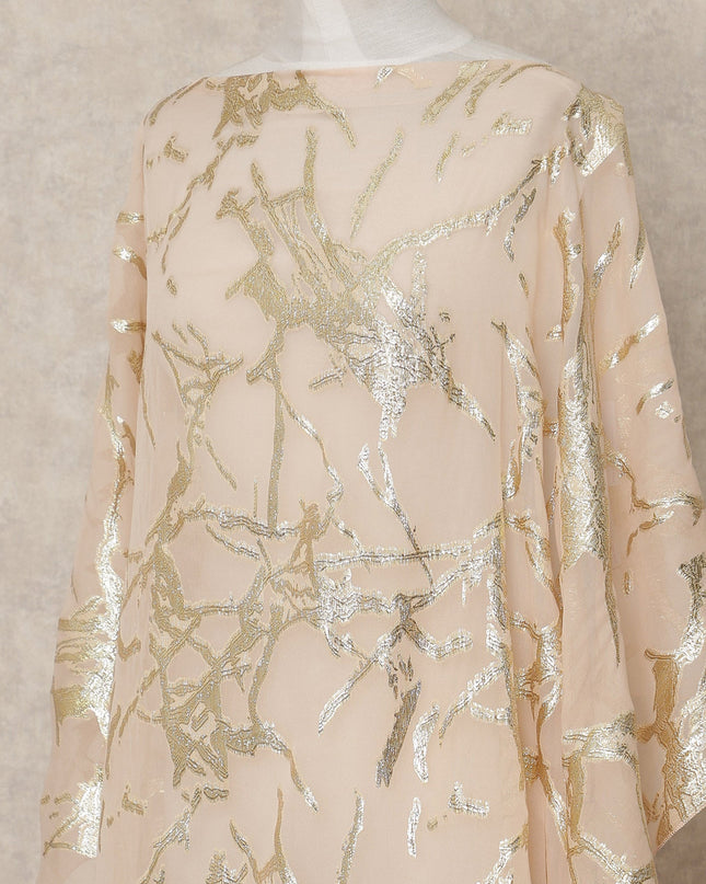 Blush Pink Traditional Somali Silk Chiffon Dirac Fabric with Metallic Lurex, 140 Cms Width, 3.5 Mtrs Piece, Made in South Korea-D26124