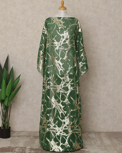 Green Traditional Somali Silk Chiffon Dirac Fabric with Metallic Lurex, 3.5 Mtrs Piece, Width 140 Cms, Made in South Korea-D26482