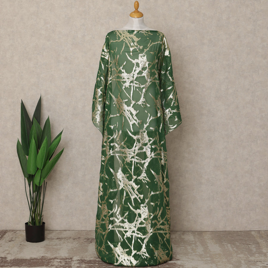 Green Traditional Somali Silk Chiffon Dirac Fabric with Metallic Lurex, 3.5 Mtrs Piece, Width 140 Cms, Made in South Korea-D26482