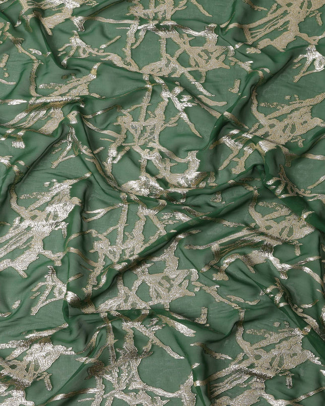 Emerald Green Traditional Somali Silk Chiffon Dirac Fabric with Metallic Lurex, 140 Cms Width, 3.5 Mtrs Piece, Made in South Korea-D26125