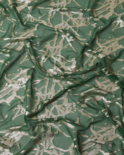 Green Traditional Somali Silk Chiffon Dirac Fabric with Metallic Lurex, 3.5 Mtrs Piece, Width 140 Cms, Made in South Korea-D26482