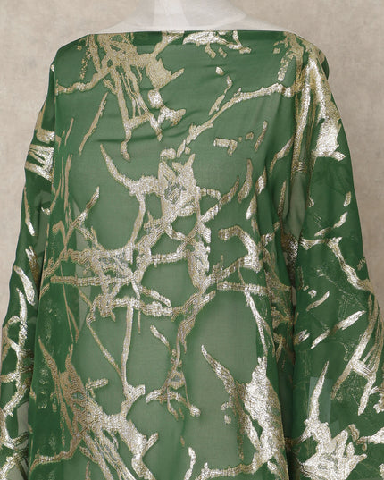 Green Traditional Somali Silk Chiffon Dirac Fabric with Metallic Lurex, 3.5 Mtrs Piece, Width 140 Cms, Made in South Korea-D26482