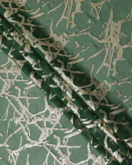 Green Traditional Somali Silk Chiffon Dirac Fabric with Metallic Lurex, 3.5 Mtrs Piece, Width 140 Cms, Made in South Korea-D26482