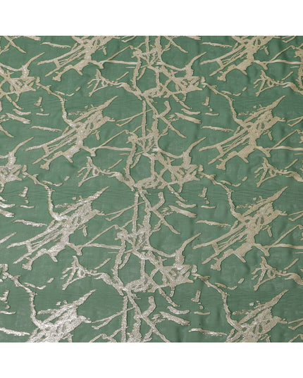 Green Traditional Somali Silk Chiffon Dirac Fabric with Metallic Lurex, 3.5 Mtrs Piece, Width 140 Cms, Made in South Korea-D26482