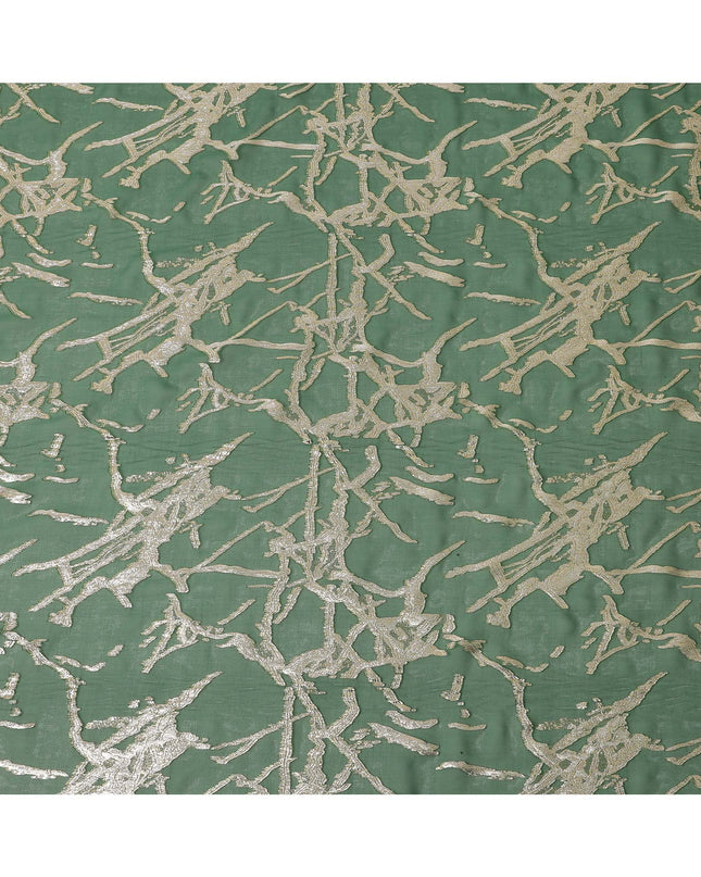 Green Traditional Somali Silk Chiffon Dirac Fabric with Metallic Lurex, 3.5 Mtrs Piece, Width 140 Cms, Made in South Korea-D26482