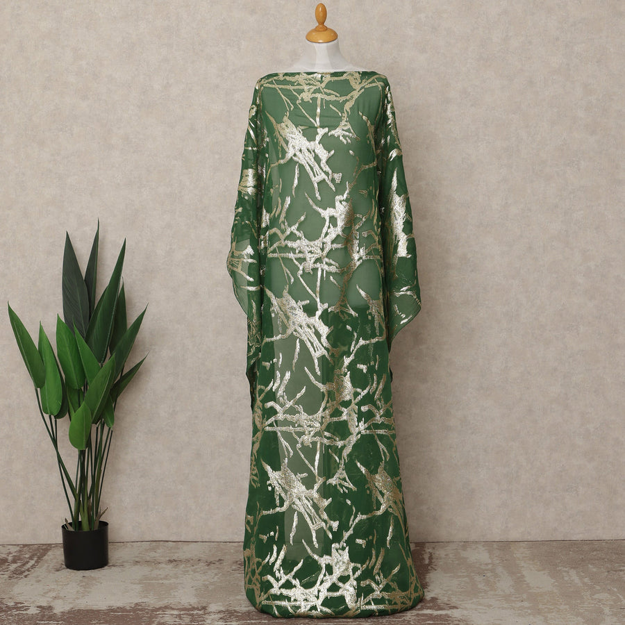 Emerald Green Traditional Somali Silk Chiffon Dirac Fabric with Metallic Lurex, 140 Cms Width, 3.5 Mtrs Piece, Made in South Korea-D26125