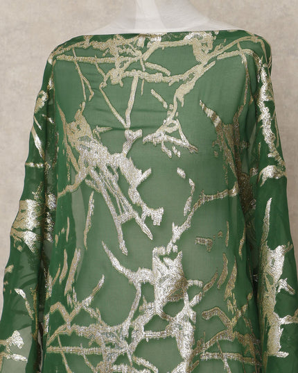 Emerald Green Traditional Somali Silk Chiffon Dirac Fabric with Metallic Lurex, 140 Cms Width, 3.5 Mtrs Piece, Made in South Korea-D26125