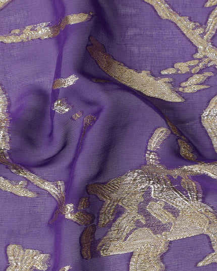 Purple Traditional Somali Silk Chiffon Dirac Fabric with Metallic Lurex, 140 Cms Width, 3.5 Mtrs Piece, Made in South Korea-D26138