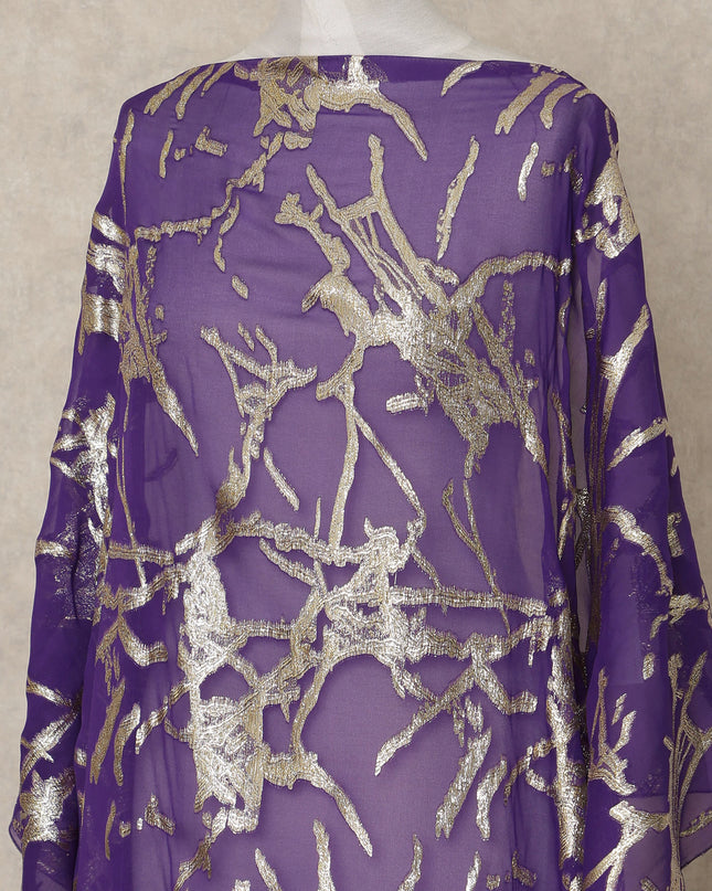 Purple Traditional Somali Silk Chiffon Dirac Fabric with Metallic Lurex, 3.5 Mtrs Piece, Width 140 Cms, Made in South Korea-D26484 Regal Fabrics