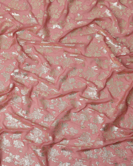 Rose Pink Traditional Somali Silk Chiffon Dirac Fabric with Metallic Lurex, 3.5 Mtrs Piece, Width 140 Cms, Made in South Korea-D26500