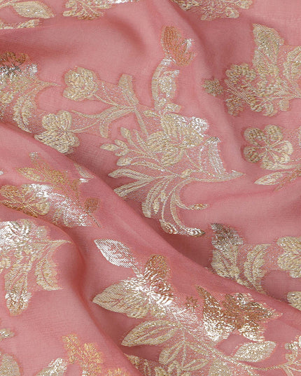 Rose Pink Traditional Somali Silk Chiffon Dirac Fabric with Metallic Lurex, 3.5 Mtrs Piece, Width 140 Cms, Made in South Korea-D26500