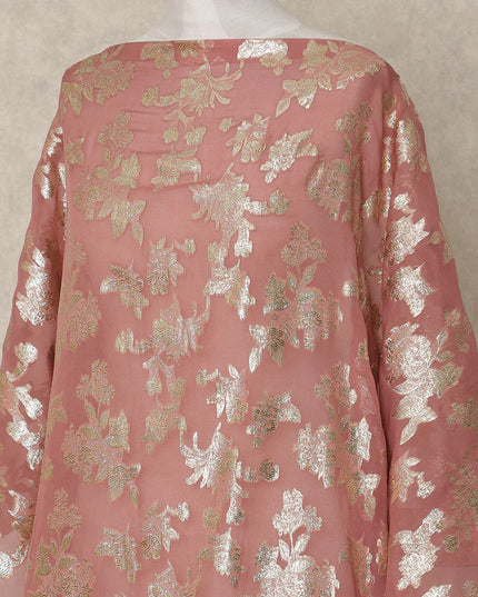 Rose Pink Traditional Somali Silk Chiffon Dirac Fabric with Metallic Lurex, 3.5 Mtrs Piece, Width 140 Cms, Made in South Korea-D26500