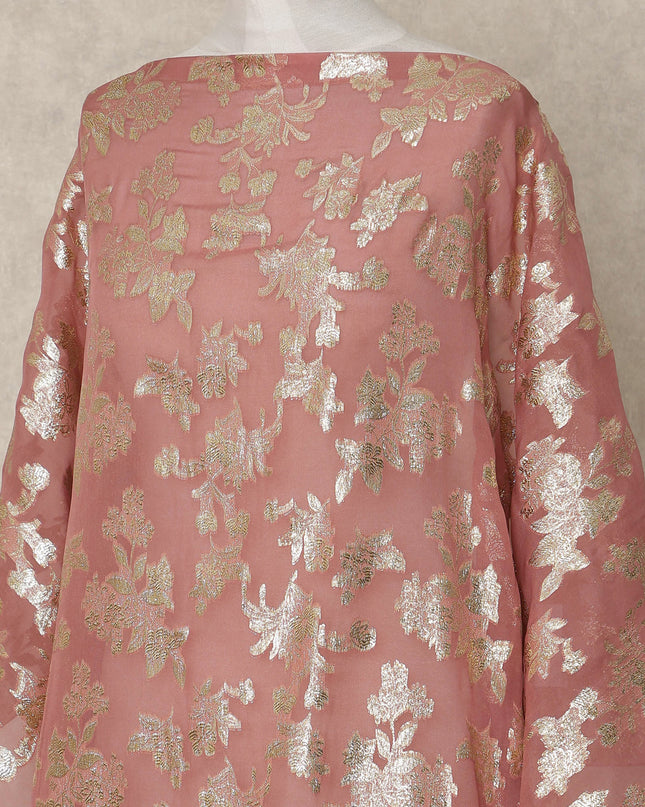 Rose Pink Traditional Somali Silk Chiffon Dirac Fabric with Metallic Lurex, 3.5 Mtrs Piece, Width 140 Cms, Made in South Korea-D26500