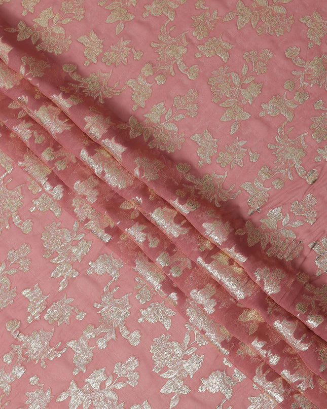 Rose Pink Traditional Somali Silk Chiffon Dirac Fabric with Metallic Lurex, 140 Cms Width, 3.5 Mtrs Piece, Made in South Korea-D26136