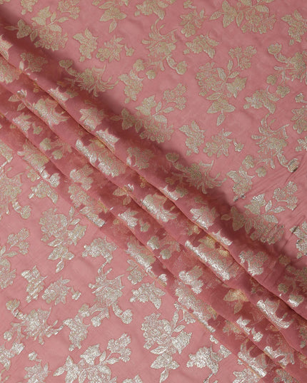 Rose Pink Traditional Somali Silk Chiffon Dirac Fabric with Metallic Lurex, 3.5 Mtrs Piece, Width 140 Cms, Made in South Korea-D26500
