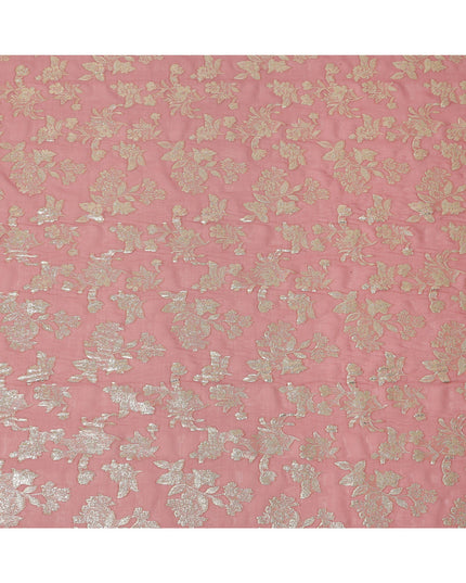 Rose Pink Traditional Somali Silk Chiffon Dirac Fabric with Metallic Lurex, 140 Cms Width, 3.5 Mtrs Piece, Made in South Korea-D26136