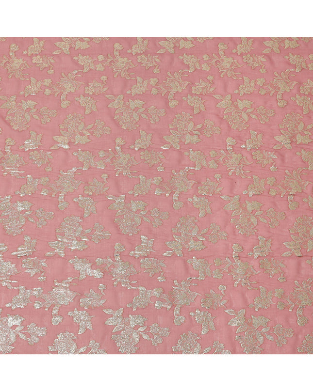 Rose Pink Traditional Somali Silk Chiffon Dirac Fabric with Metallic Lurex, 140 Cms Width, 3.5 Mtrs Piece, Made in South Korea-D26136