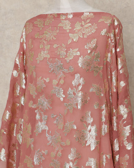 Rose Pink Traditional Somali Silk Chiffon Dirac Fabric with Metallic Lurex, 140 Cms Width, 3.5 Mtrs Piece, Made in South Korea-D26136