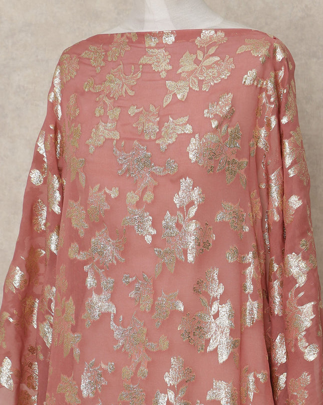 Rose Pink Traditional Somali Silk Chiffon Dirac Fabric with Metallic Lurex, 140 Cms Width, 3.5 Mtrs Piece, Made in South Korea-D26136