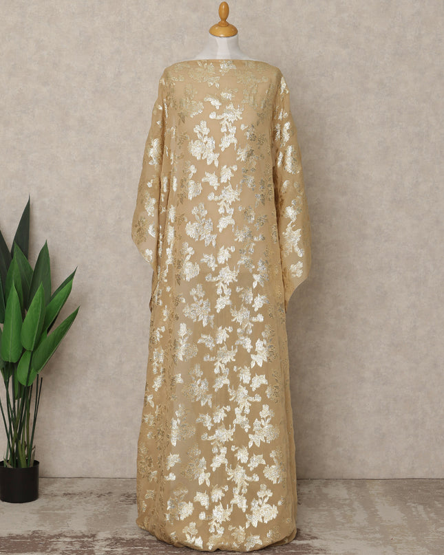 Golden brown Traditional Somali Silk Chiffon Dirac Fabric with Metallic Lurex, 3.5 Mtrs Piece, Width 140 Cms, Made in South Korea-D26497
