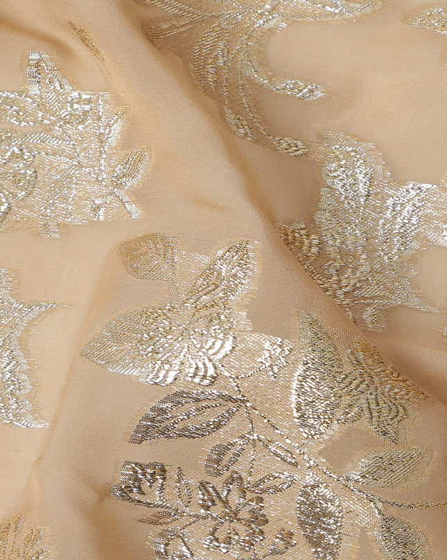 Light brown Traditional Somali Silk Chiffon Dirac Fabric with Metallic Lurex, 140 Cms Width, 3.5 Mtrs Piece, Made in South Korea-D26129