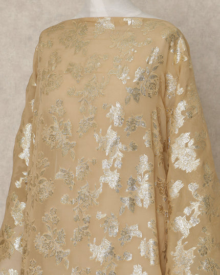 Golden brown Traditional Somali Silk Chiffon Dirac Fabric with Metallic Lurex, 3.5 Mtrs Piece, Width 140 Cms, Made in South Korea-D26497