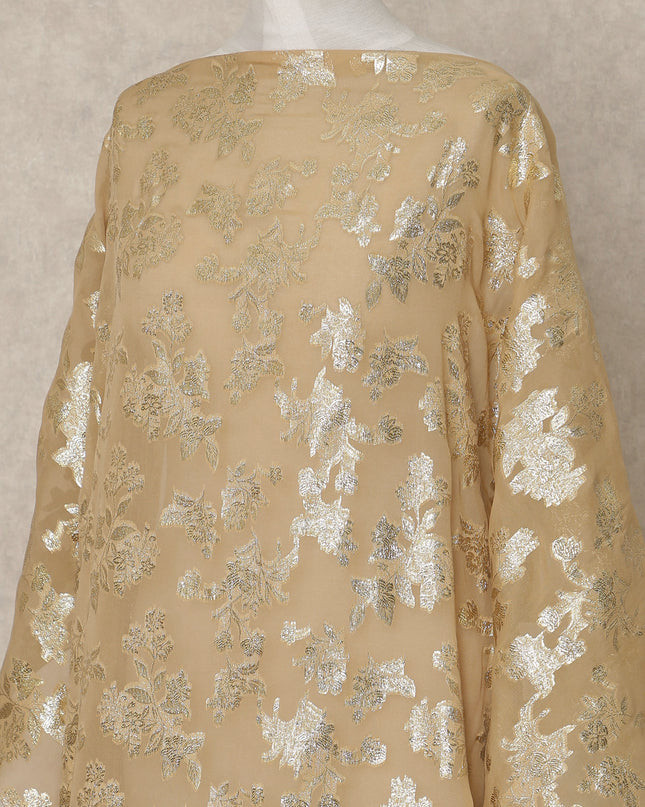 Golden brown Traditional Somali Silk Chiffon Dirac Fabric with Metallic Lurex, 3.5 Mtrs Piece, Width 140 Cms, Made in South Korea-D26497