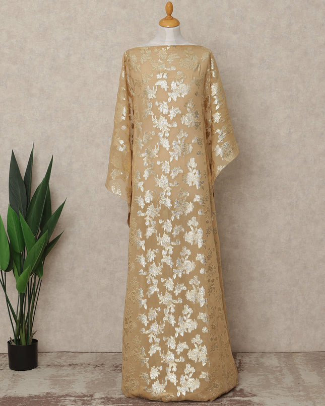 Light brown Traditional Somali Silk Chiffon Dirac Fabric with Metallic Lurex, 140 Cms Width, 3.5 Mtrs Piece, Made in South Korea-D26129