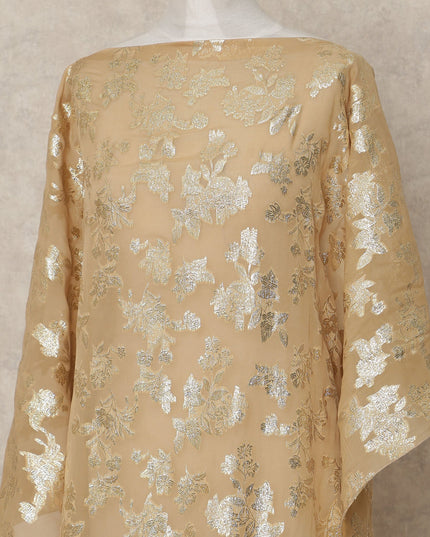 Light brown Traditional Somali Silk Chiffon Dirac Fabric with Metallic Lurex, 140 Cms Width, 3.5 Mtrs Piece, Made in South Korea-D26129