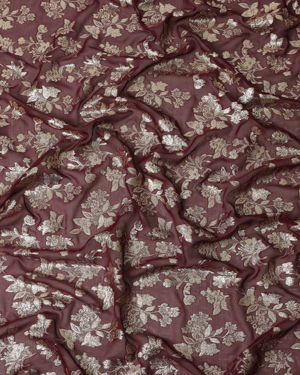 Maroon Traditional Somali Silk Chiffon Dirac Fabric with Metallic Lurex, 140 Cms Width, 3.5 Mtrs Piece, Made in South Korea-D26126