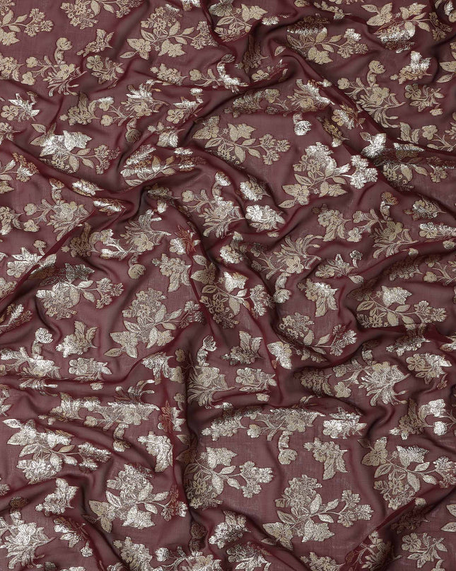 Maroon Traditional Somali Silk Chiffon Dirac Fabric with Metallic Lurex, 140 Cms Width, 3.5 Mtrs Piece, Made in South Korea-D26126