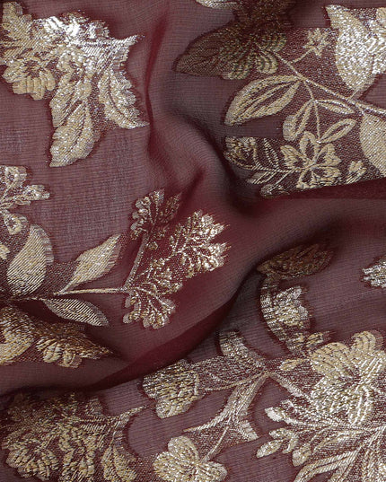 Maroon Traditional Somali Silk Chiffon Dirac Fabric with Metallic Lurex, 140 Cms Width, 3.5 Mtrs Piece, Made in South Korea-D26126