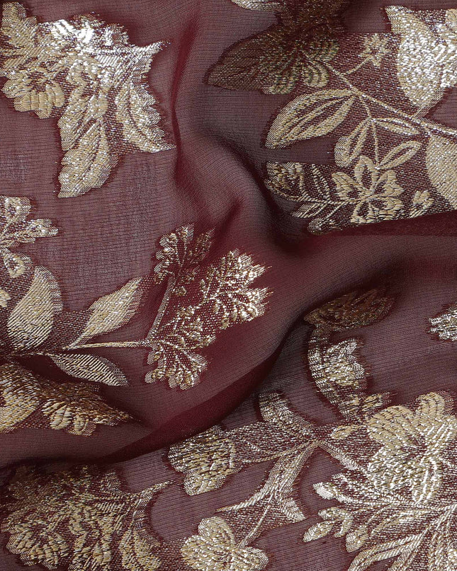 Maroon Traditional Somali Silk Chiffon Dirac Fabric with Metallic Lurex, 140 Cms Width, 3.5 Mtrs Piece, Made in South Korea-D26126