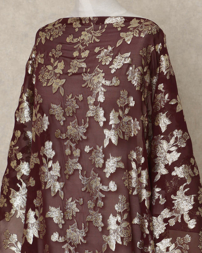 Dark Purple Traditional Somali Silk Chiffon Dirac Fabric with Metallic Lurex, 3.5 Mtrs, Width 140 Cms, South Korea-D26501 Regal Fabrics