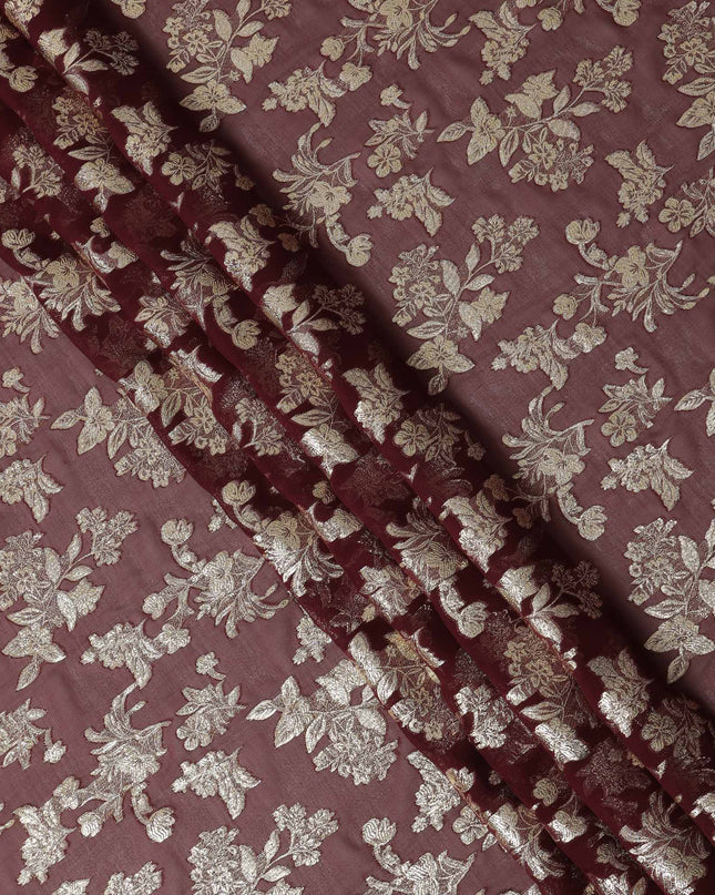 Maroon Traditional Somali Silk Chiffon Dirac Fabric with Metallic Lurex, 140 Cms Width, 3.5 Mtrs Piece, Made in South Korea-D26126