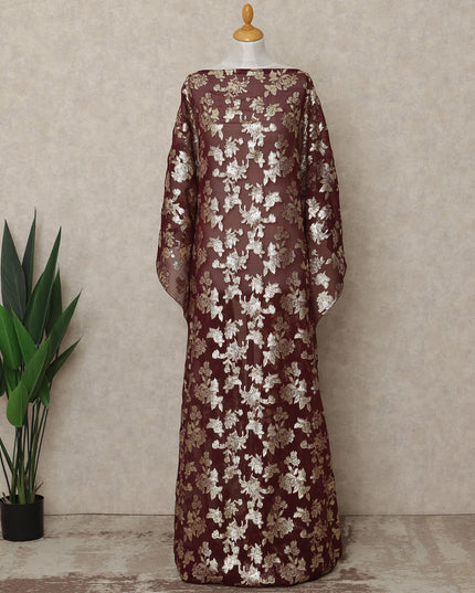 Maroon Traditional Somali Silk Chiffon Dirac Fabric with Metallic Lurex, 140 Cms Width, 3.5 Mtrs Piece, Made in South Korea-D26126