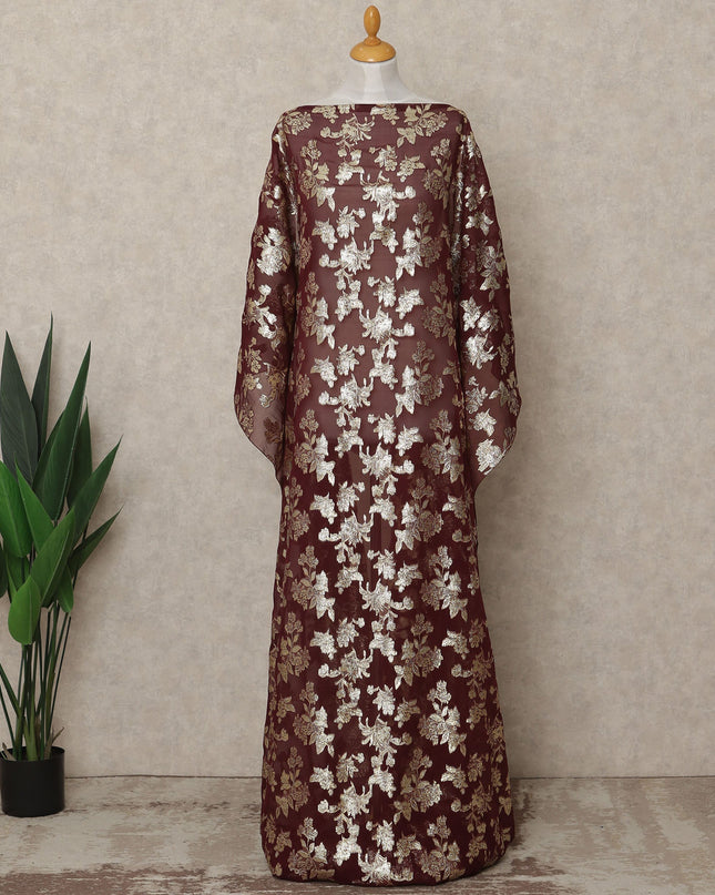 Maroon Traditional Somali Silk Chiffon Dirac Fabric with Metallic Lurex, 140 Cms Width, 3.5 Mtrs Piece, Made in South Korea-D26126