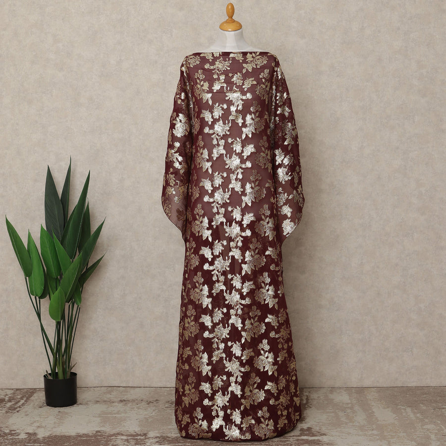Maroon Traditional Somali Silk Chiffon Dirac Fabric with Metallic Lurex, 140 Cms Width, 3.5 Mtrs Piece, Made in South Korea-D26126