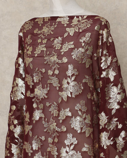 Maroon Traditional Somali Silk Chiffon Dirac Fabric with Metallic Lurex, 140 Cms Width, 3.5 Mtrs Piece, Made in South Korea-D26126