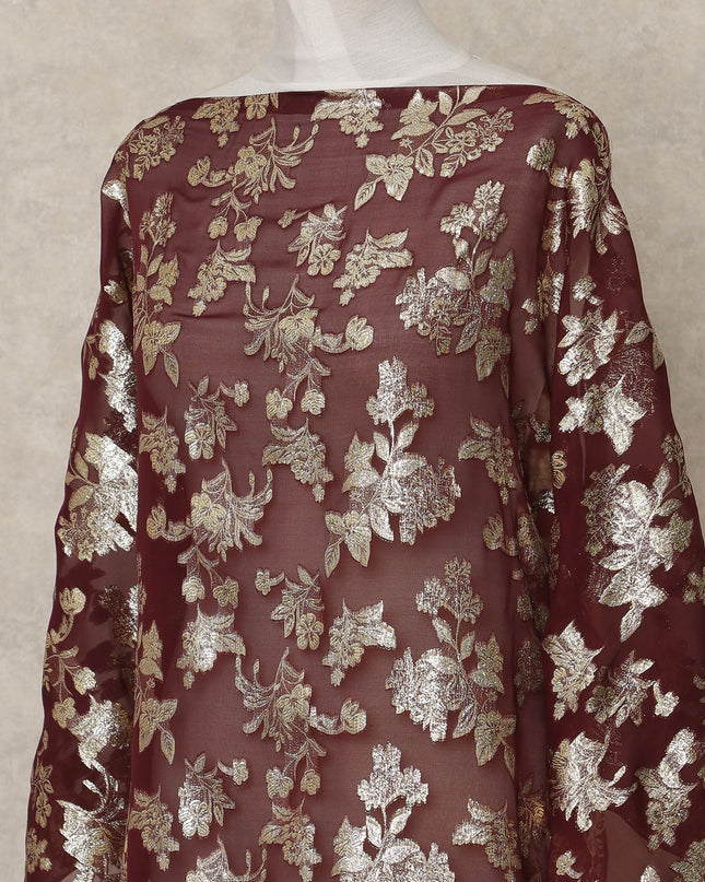 Maroon Traditional Somali Silk Chiffon Dirac Fabric with Metallic Lurex, 140 Cms Width, 3.5 Mtrs Piece, Made in South Korea-D26126