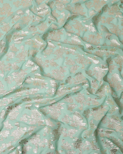 Light Green Traditional Somali Silk Chiffon Dirac Fabric with Metallic Lurex, 3.5 Mtrs, Width 140 Cms, South Korea-D26502