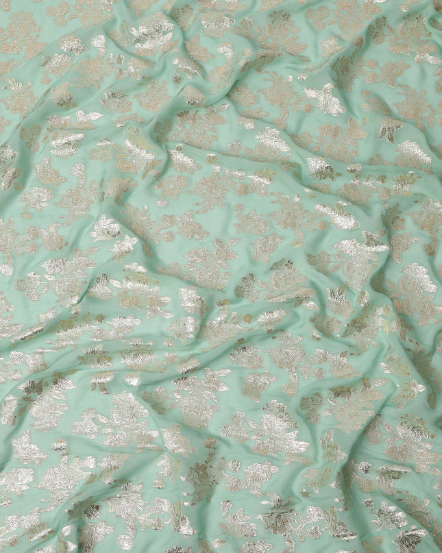 Mint Green Traditional Somali Silk Chiffon Dirac Fabric with Metallic Lurex, 140 Cms Width, 3.5 Mtrs Piece, Made in South Korea-D26134