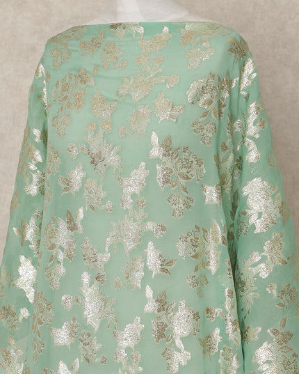 Light Green Traditional Somali Silk Chiffon Dirac Fabric with Metallic Lurex, 3.5 Mtrs, Width 140 Cms, South Korea-D26502