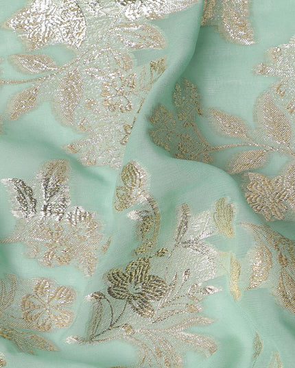 Light Green Traditional Somali Silk Chiffon Dirac Fabric with Metallic Lurex, 3.5 Mtrs, Width 140 Cms, South Korea-D26502